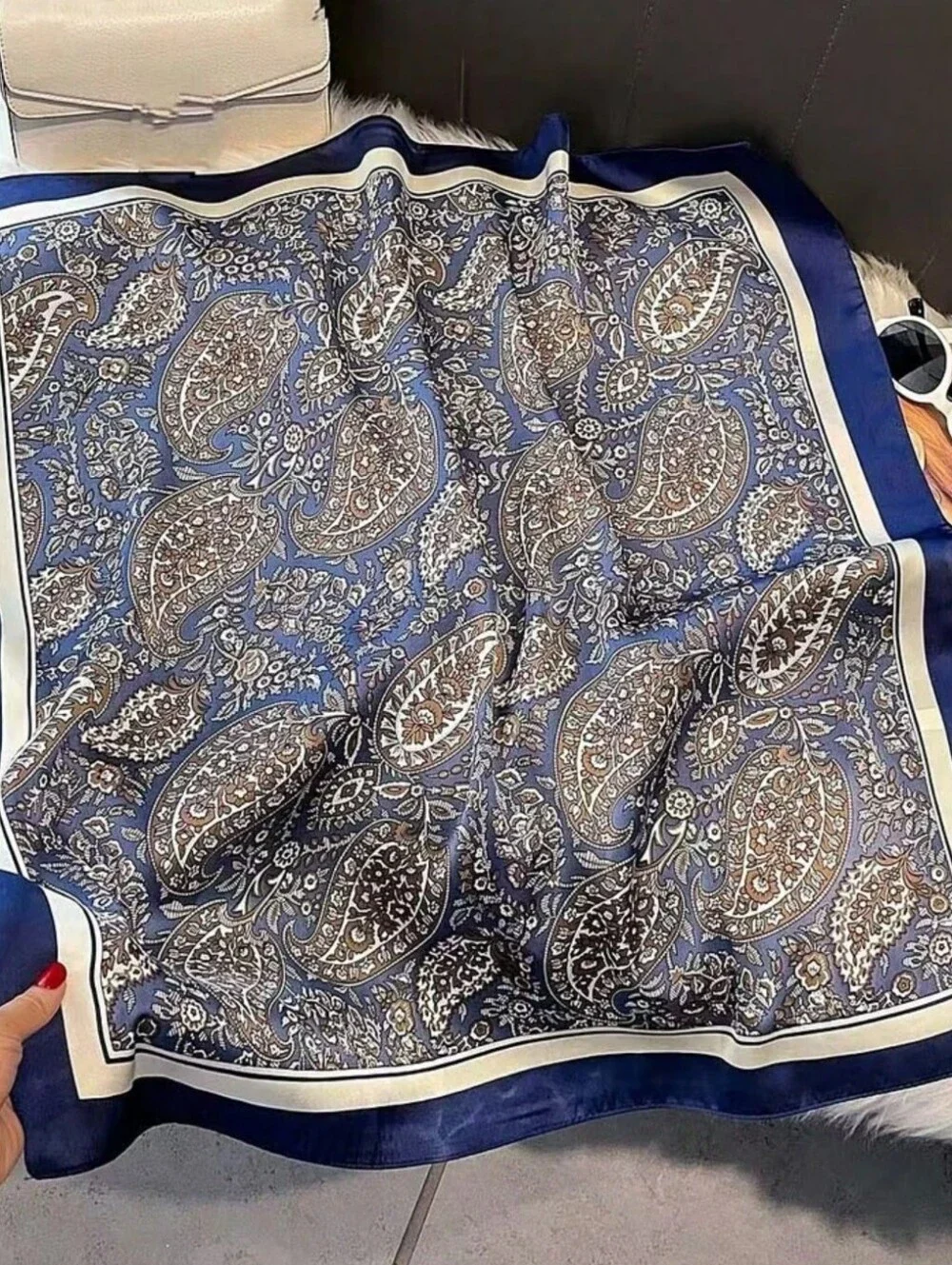Blue Paisley Silk Scarf
